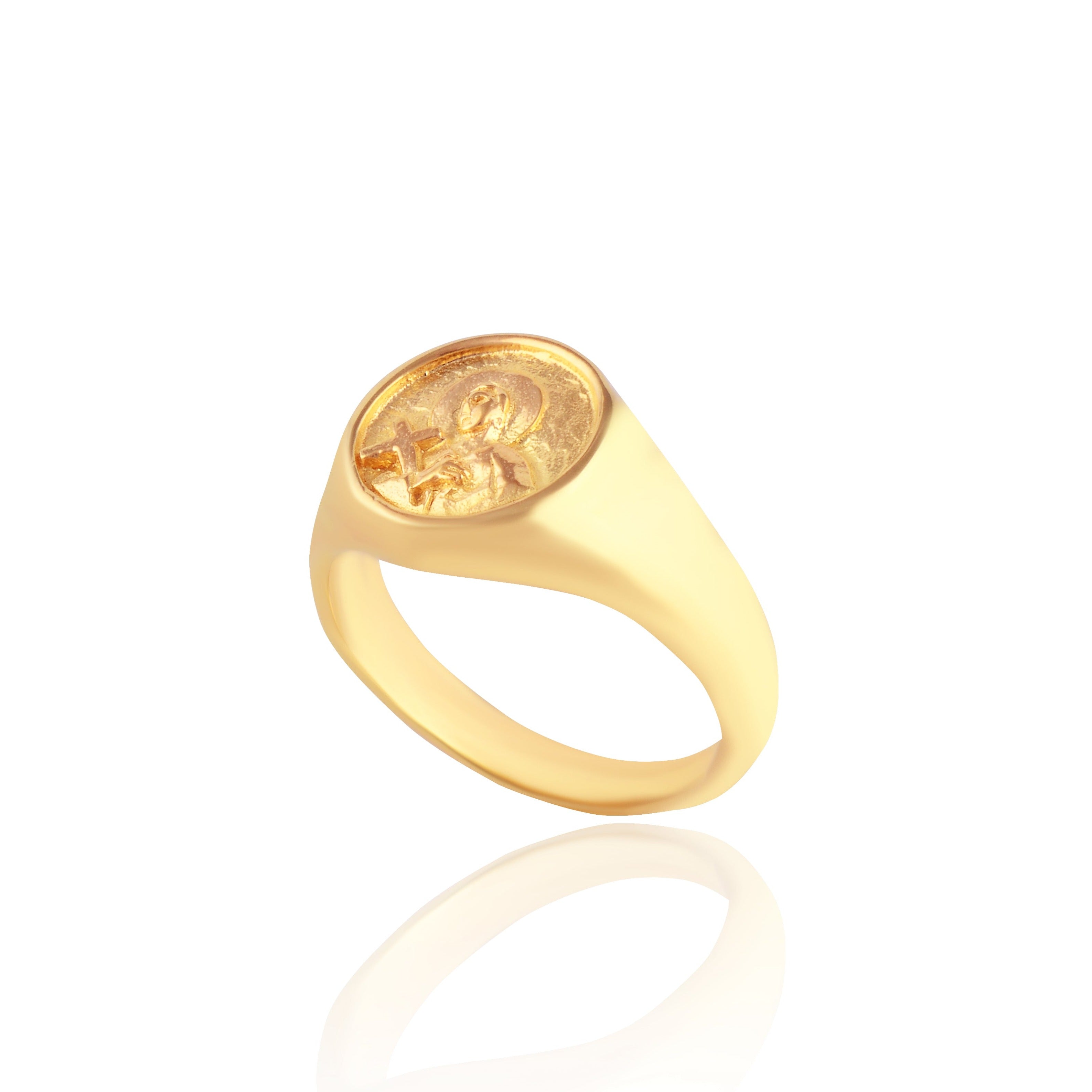 St Gerard Patron Saint of Motherhood Signet Ring - Gold