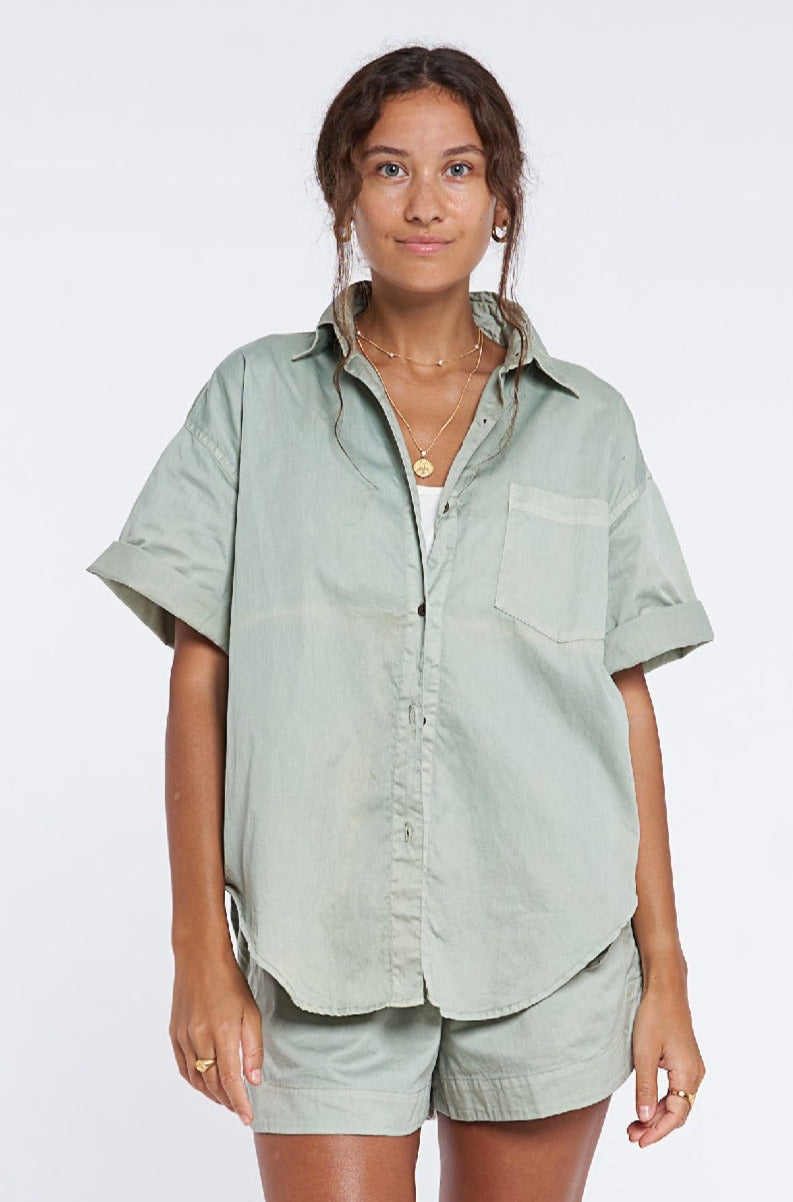Jan Shirt - Organic Cotton - Sage *Organic Plant Dyed*