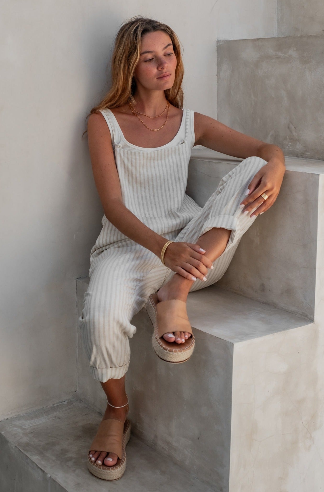 Ollie Overalls - Natural Sand Dune Stripe