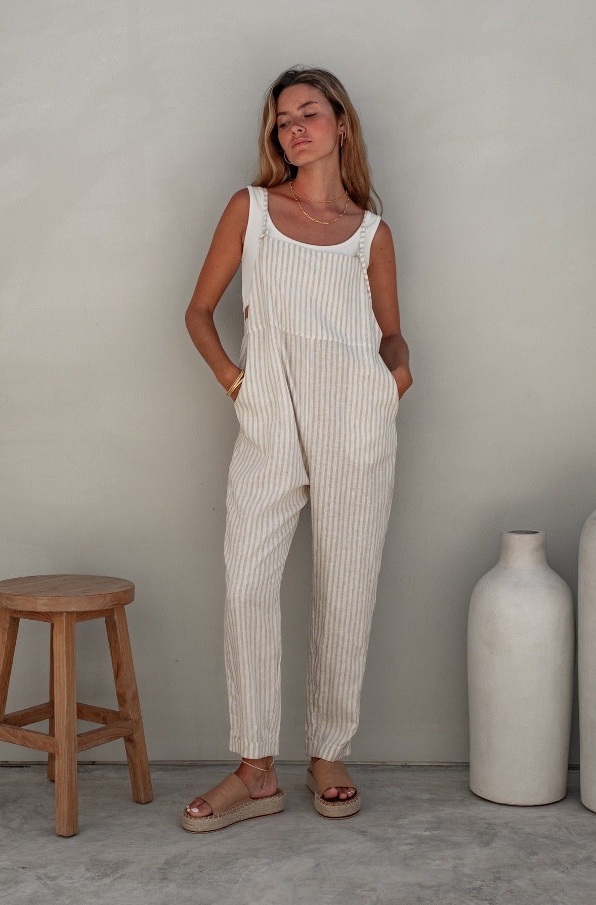 Ollie Overalls - Natural Sand Dune Stripe