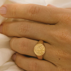 St Gerard Patron Saint of Motherhood Signet Ring - Gold